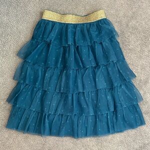 Mini Boden Tiered Teal Tulle Skirt with Gold Waistband